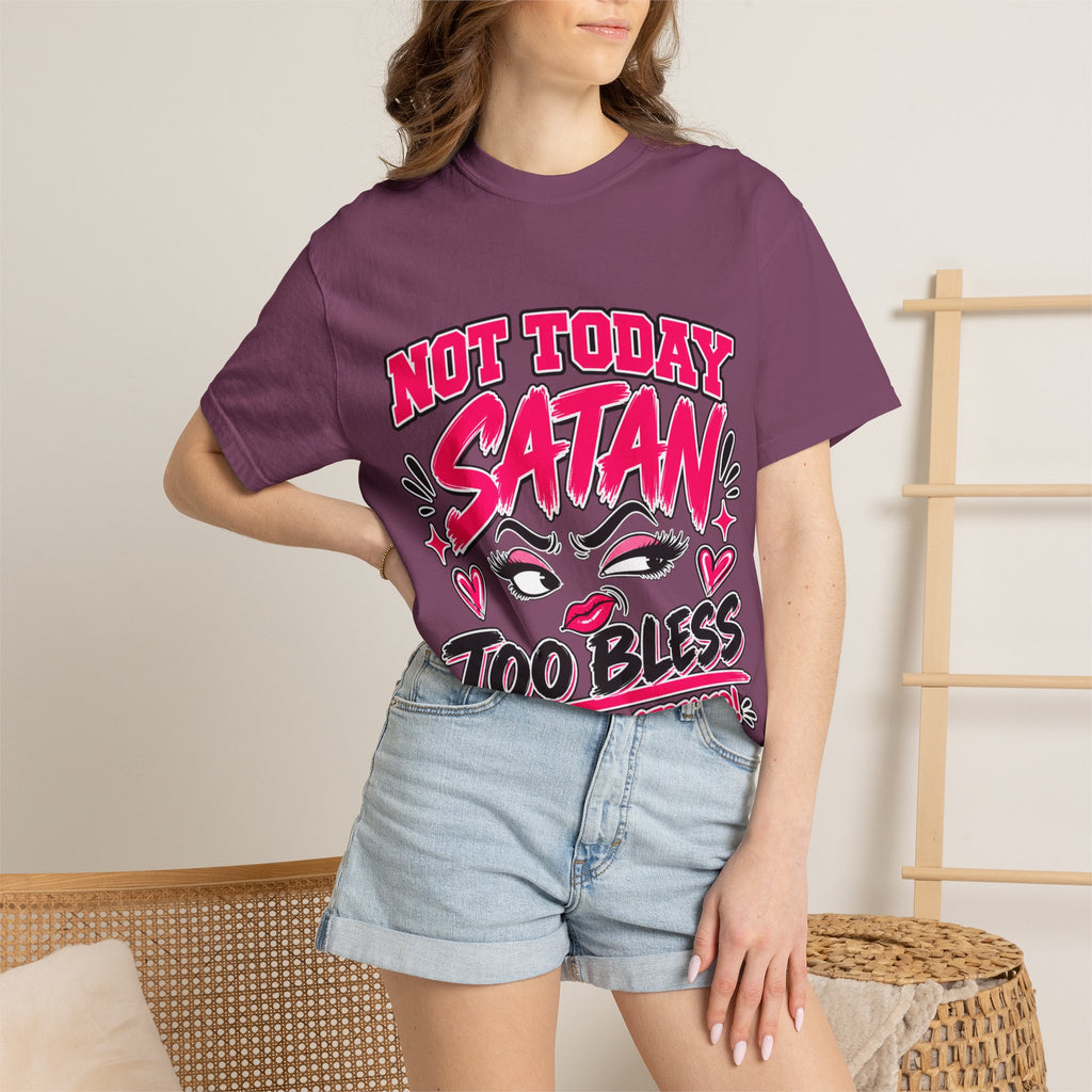 Not Today Satan T-Shirt — Too Blessed Graphic Tee (Pink & Black)
