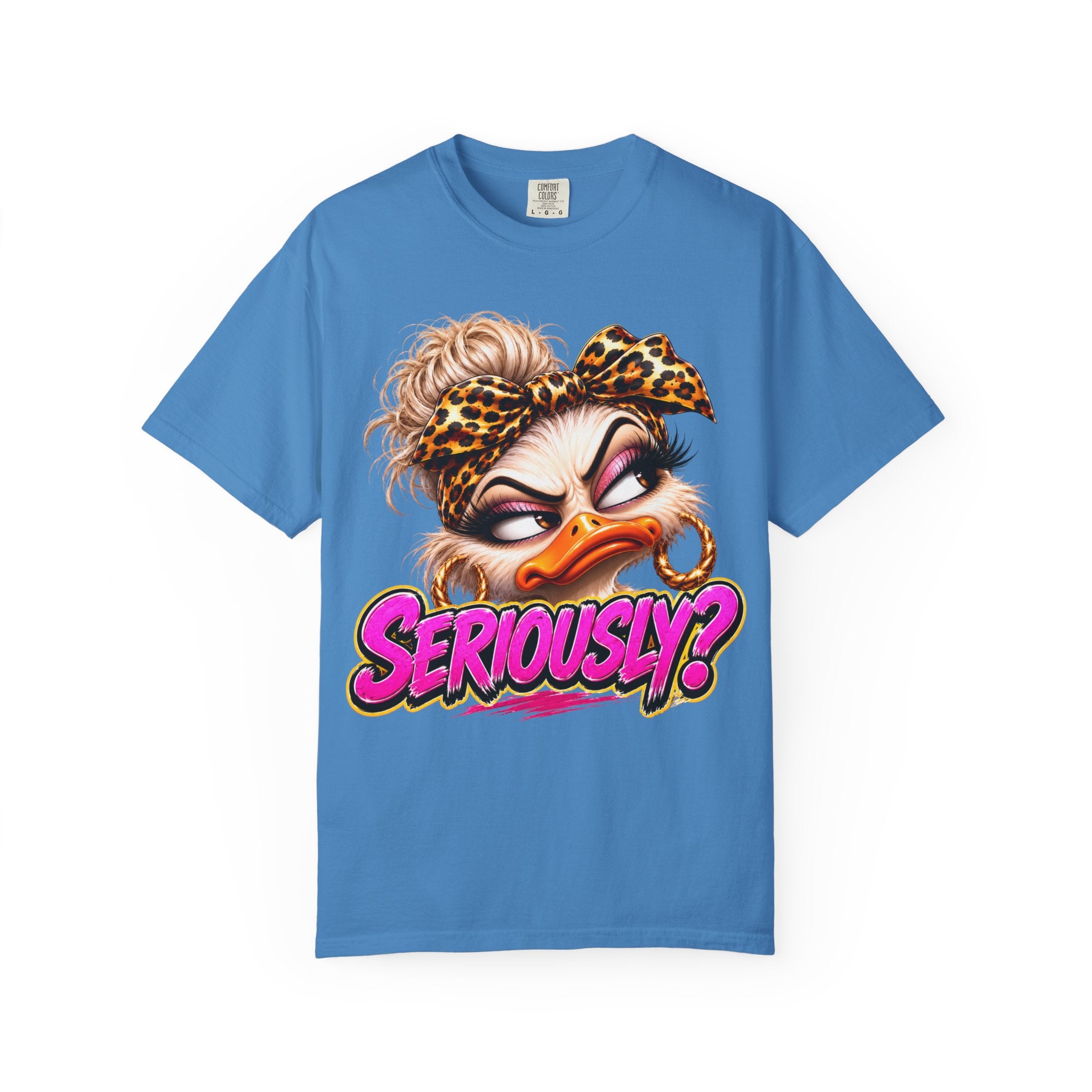 Seriously? Duck Graphic T-Shirt — Sassy Retro Cartoon Tee with Leopard Bandana