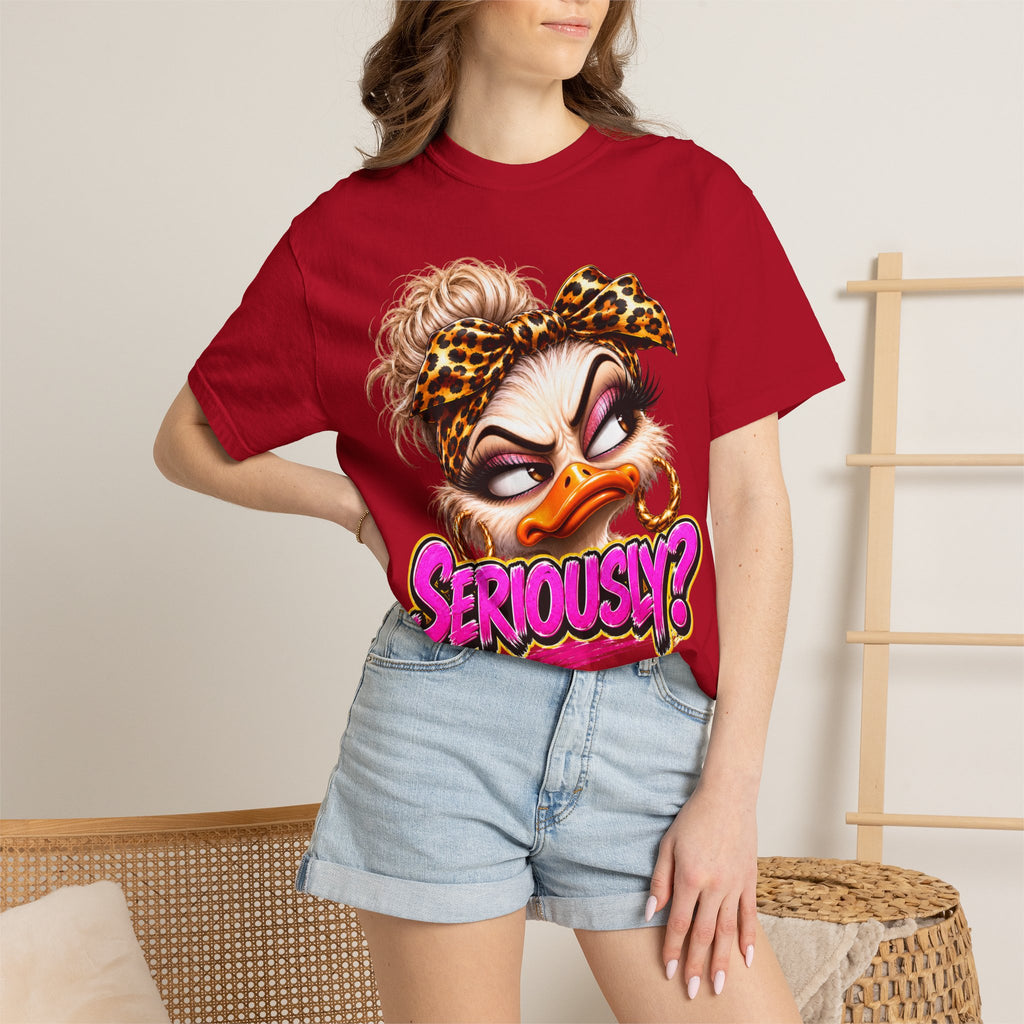 Seriously? Duck Graphic T-Shirt — Sassy Retro Cartoon Tee with Leopard Bandana