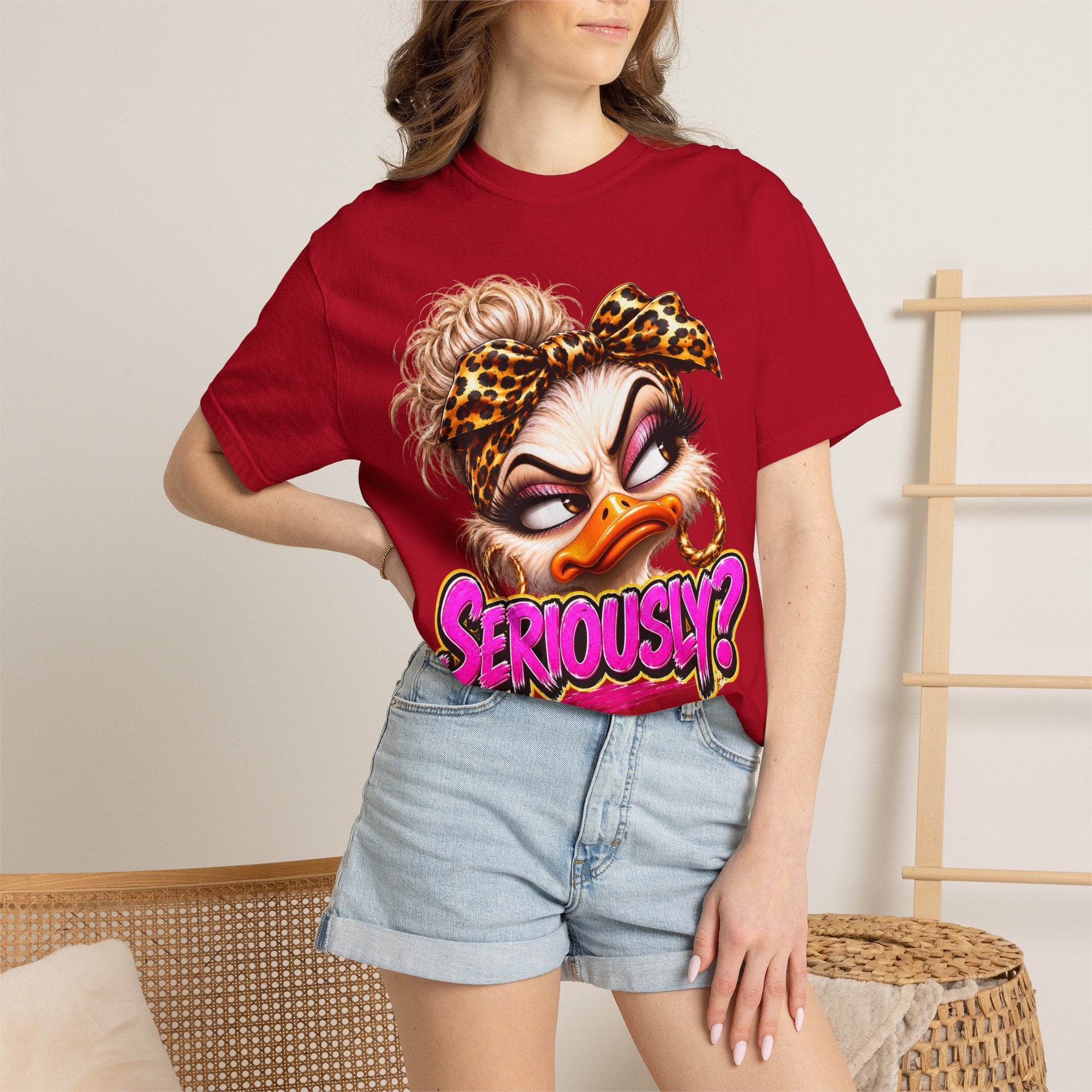 Seriously? Duck Graphic T-Shirt — Sassy Retro Cartoon Tee with Leopard Bandana